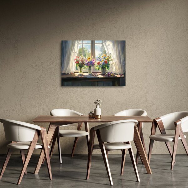 Staklena slika - Buket kraj prozora (70x50 cm)