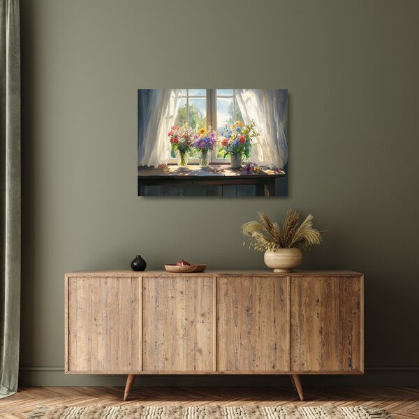 Staklena slika - Buket kraj prozora (70x50 cm)