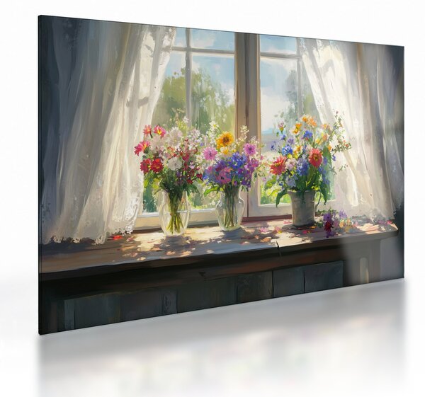 Staklena slika - Buket kraj prozora (70x50 cm)