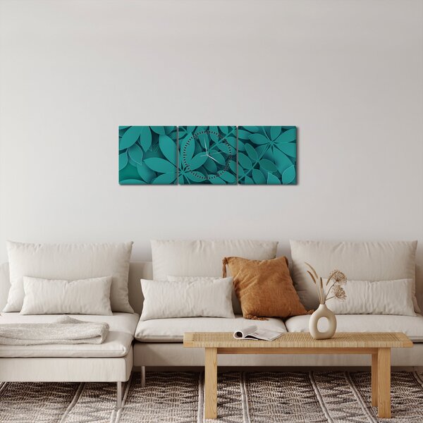 Slika - Tirkizno lišće (sa satom) (90x30 cm)