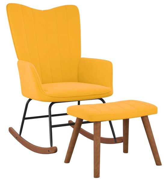VidaXL Stolica za ljuljanje s osloncem za noge boja senfa baršunasta
