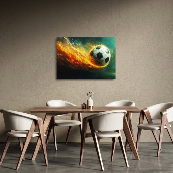 Staklena slika - Nogometna lopta u letu (70x50 cm)