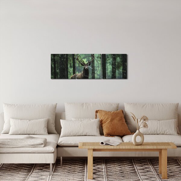 Slika - Jelen u dubokoj šumi (sa satom) (90x30 cm)