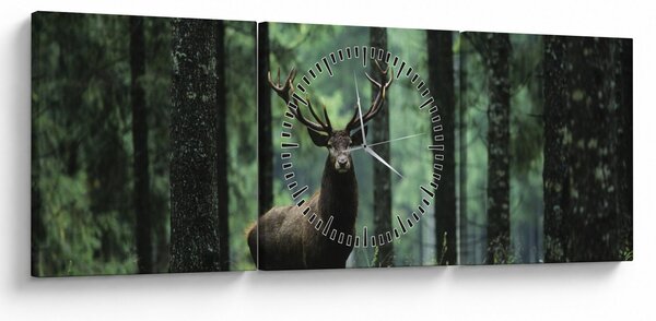 Slika - Jelen u dubokoj šumi (sa satom) (90x30 cm)