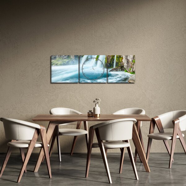 Slika - Stijene sa slapovima (sa satom) (90x30 cm)