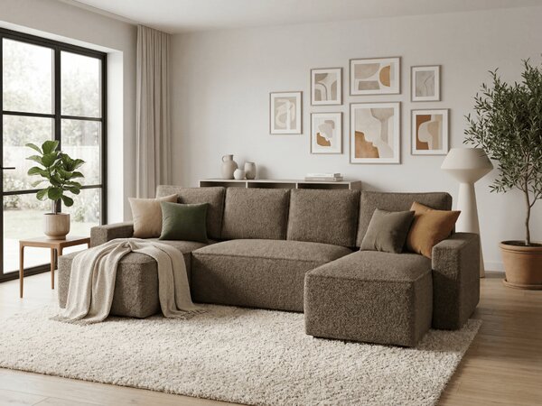 Razvlačna U kutna garnitura SMART BOUCLE 303x143 cm, tamno bež