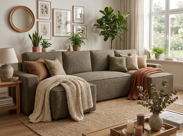 Razvlačna U kutna garnitura SMART BOUCLE 303x143 cm, tamno bež