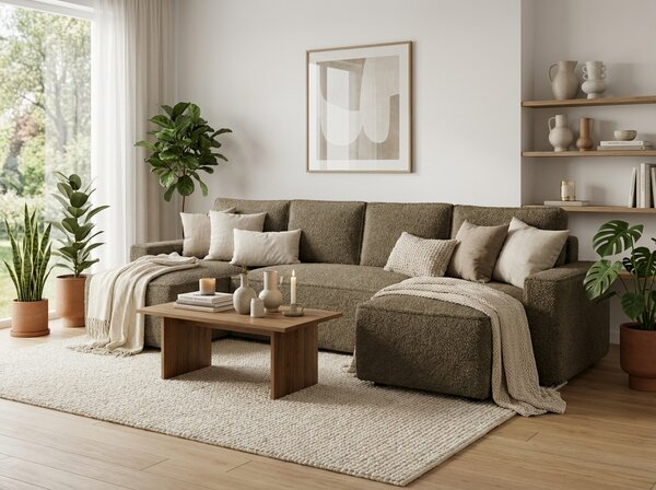 Razvlačna U kutna garnitura SMART BOUCLE 303x143 cm, tamno bež