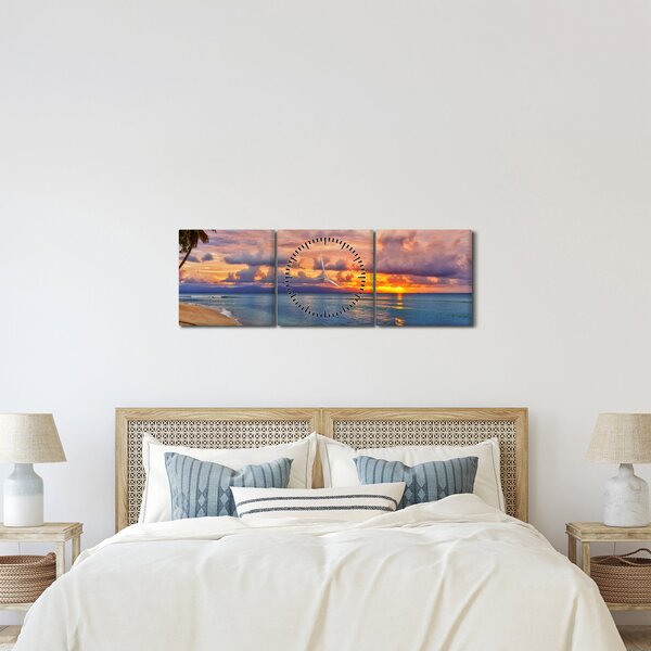 Slika - Zalazak sunca na plaži (sa satom) (90x30 cm)