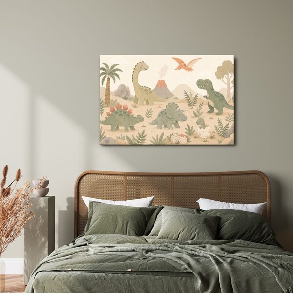 Slika krajolik dinosaura s vulkanom