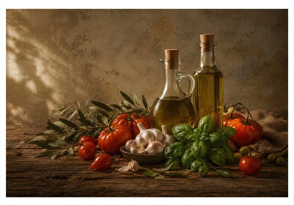 Slika mediteranski mrtvi priroda s maslinovim uljem