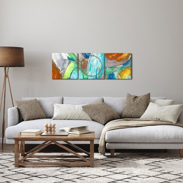 Slika - Apstrakcija boja (sa satom) (90x30 cm)