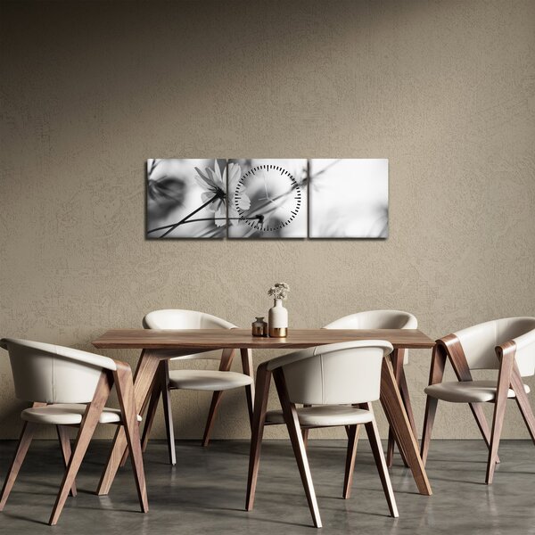 Slika - Crno-bijelo cvijeće (sa satom) (90x30 cm)