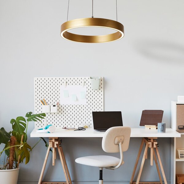 Searchlight Layla LED viseća svjetiljka, zlatna, Ø 44 cm CCT, podesive visine, prigušiva, Zlato / mjed, Dnevni boravak/blagovaonica, Metal