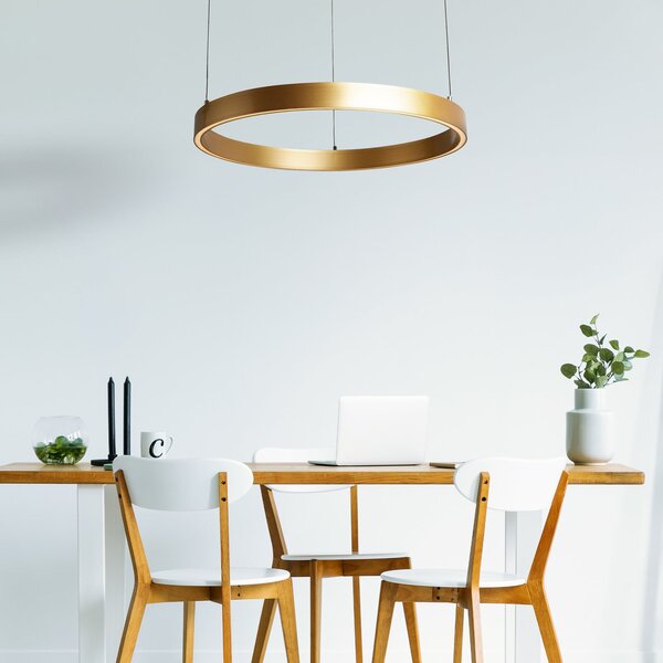 Searchlight Layla LED viseća svjetiljka, zlatna, Ø 64 cm CCT, podesive visine, prigušiva, Zlato / mjed, Dnevni boravak/blagovaonica, Metal