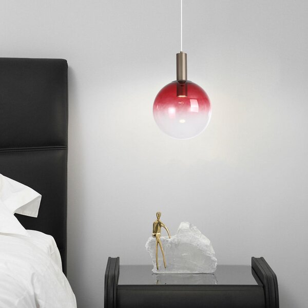 Searchlight Ombre viseća lampa, sferična, crvena i bijela, Ø 30 cm, staklo, prigušiva, Crvena, Dnevni boravak/blagovaonica, Staklo