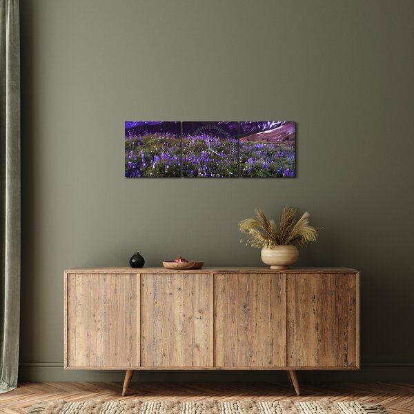 Slika - Vulkan i cvijeće (sa satom) (90x30 cm)