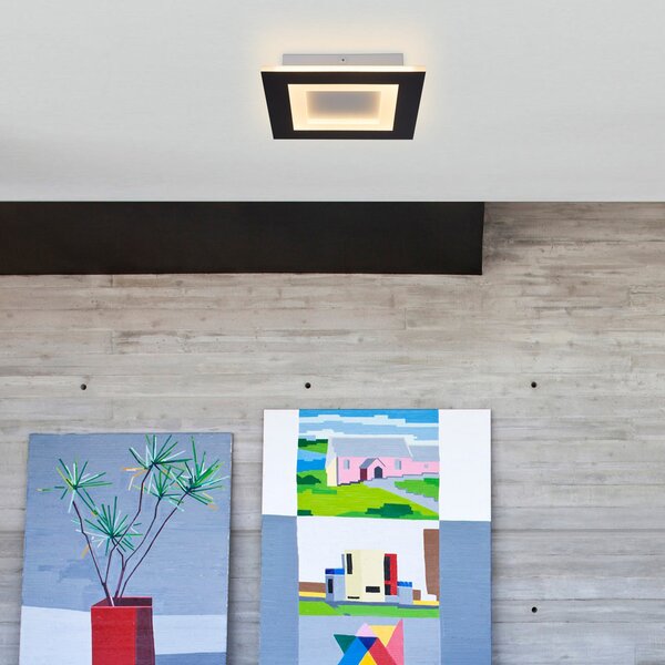 Searchlight LED stropna svjetiljka Squary, duljina 25 cm, crno-bijeli metal, CCT, prigušiva, Crno, Dnevni boravak/blagovaonica, Metal