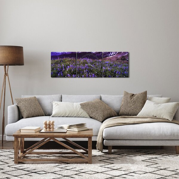 Slika - Vulkan i cvijeće (sa satom) (90x30 cm)