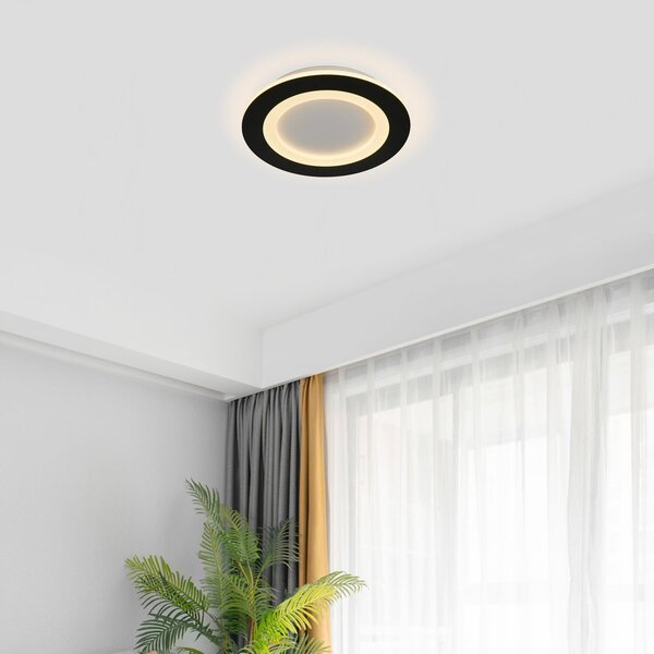 Searchlight LED stropna svjetiljka Ringo, Ø 25 cm, crni i bijeli metal akril, CCT, prigušiva, Crno, Dnevni boravak/blagovaonica, Metal