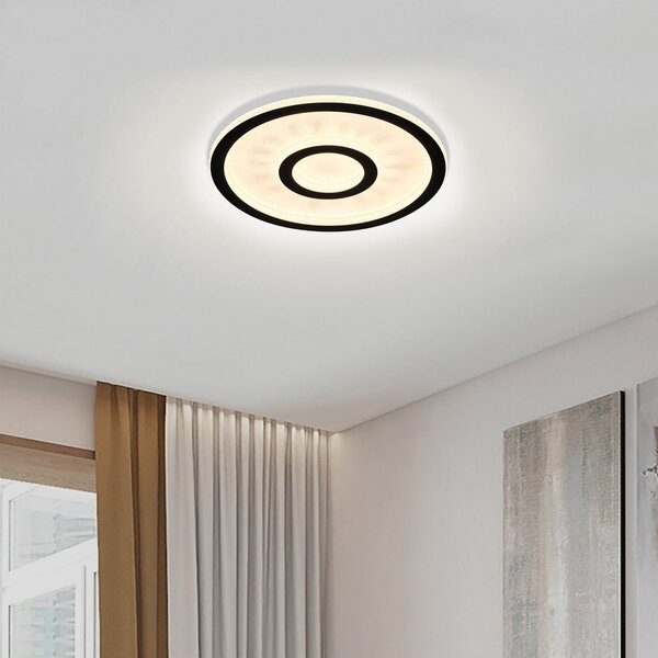 Searchlight LED stropna svjetiljka okruglog oblika, bijela/crna, Ø 35 cm, željezo/akril, prigušiva, Bijela, Dnevni boravak/blagovaonica, Metal