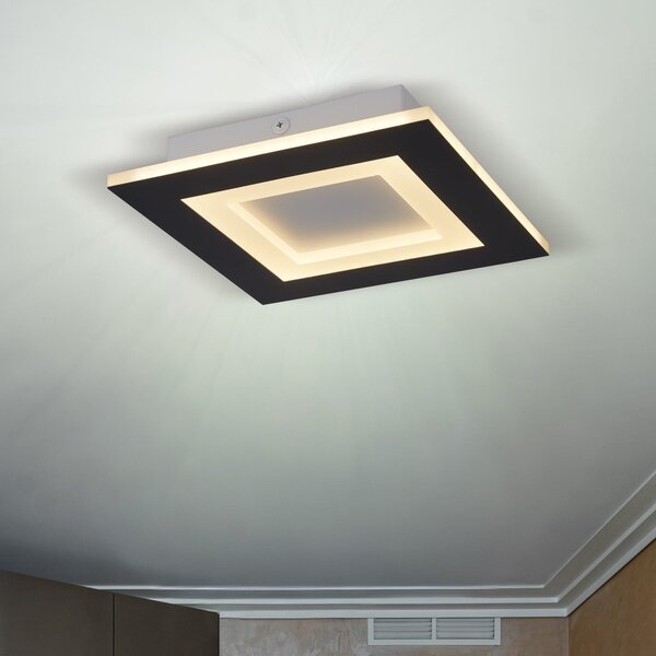 Searchlight LED stropna svjetiljka Squary, duljina 39 cm, crno-bijeli metal, CCT, prigušiva, Crno, Dnevni boravak/blagovaonica, Metal