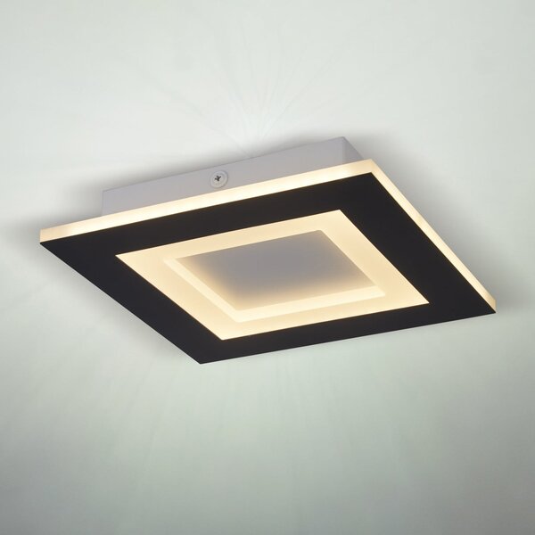 Searchlight LED stropna svjetiljka Squary, duljina 39 cm, crno-bijeli metal, CCT, prigušiva, Crno, Dnevni boravak/blagovaonica, Metal