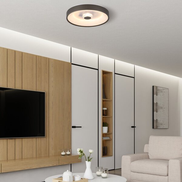 Searchlight LED stropna svjetiljka Polka, latte/bijela, Ø 38 cm, željezo/akril, prigušiva, Smeđa / hrđa, Dnevni boravak/blagovaonica, Metal