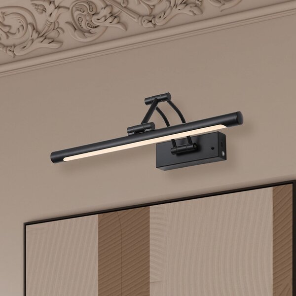 Searchlight Herron LED punjiva zidna lampa, mat crna, širina 43 cm, CCT, prigušiva, Crno, Dnevni boravak/blagovaonica, Metal, Zidna utičnica ispod