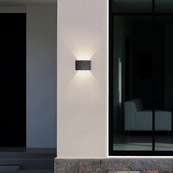 Searchlight LED vanjska zidna svjetiljka Shadows, širina 18 cm, crna, metal, Crno, Aluminij, Zidni kvadrat