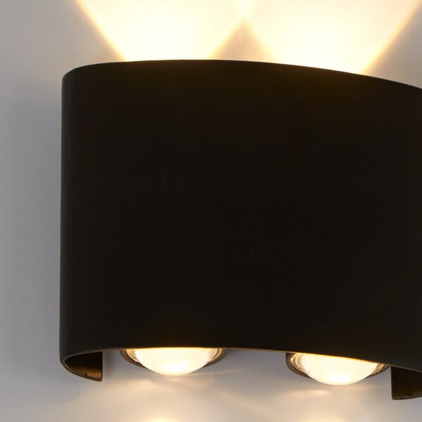 Searchlight LED vanjska zidna svjetiljka Shadows, širina 12 cm, crna, metal, Crno, Aluminij, Zidni kvadrat
