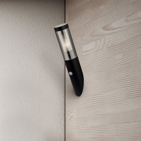 Searchlight Batton vanjska zidna svjetiljka, visina 40 cm, crna/dimno siva, senzor, Crno, Aluminij