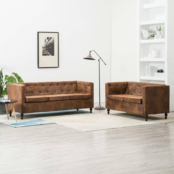 VidaXL 2-dijelni set sofa Chesterfield s presvlakom od tkanine smeđi