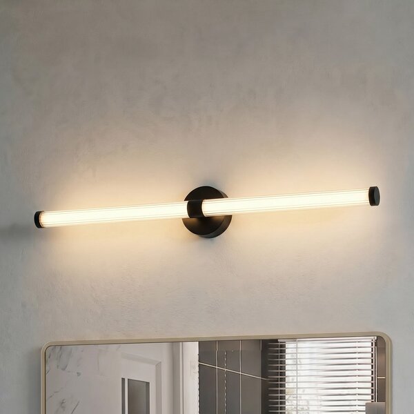 Lucande LED zidna svjetiljka Melisa, crna, 90 cm, CCT, IP44, Crno, kupaonica, Staklo