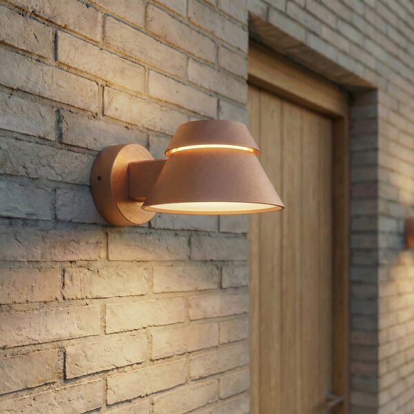 Lucande Moena vanjska zidna LED svjetiljka, smeđa, metal, IP44, Smeđa / hrđa, Aluminij