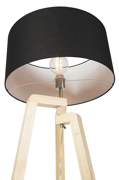 Moderna podna lampa drvo s crnim sjenilom 45 cm - Puros