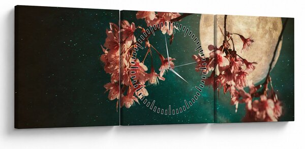 Slika - Sakura u punom mjesecu (sa satom) (90x30 cm)