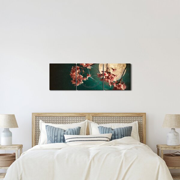 Slika - Sakura u punom mjesecu (sa satom) (90x30 cm)