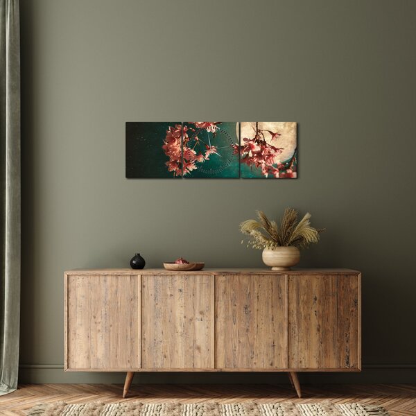 Slika - Sakura u punom mjesecu (sa satom) (90x30 cm)
