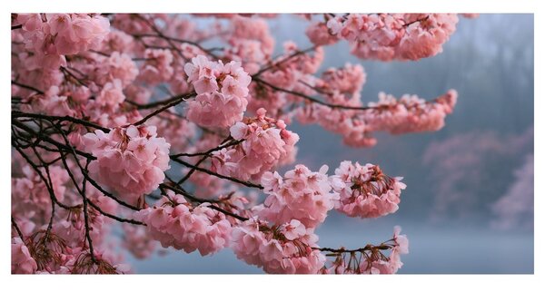 Slika rascvjetana sakura nad mirnom vodom