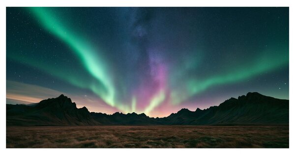 Slika šarena aurora nad krajolikom