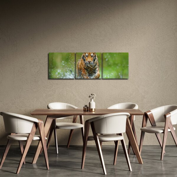 Slika - Tigar koji trči (sa satom) (90x30 cm)