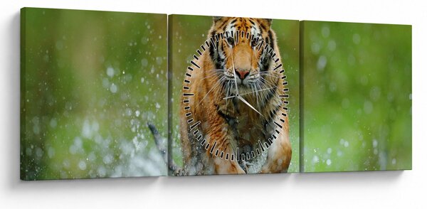 Slika - Tigar koji trči (sa satom) (90x30 cm)