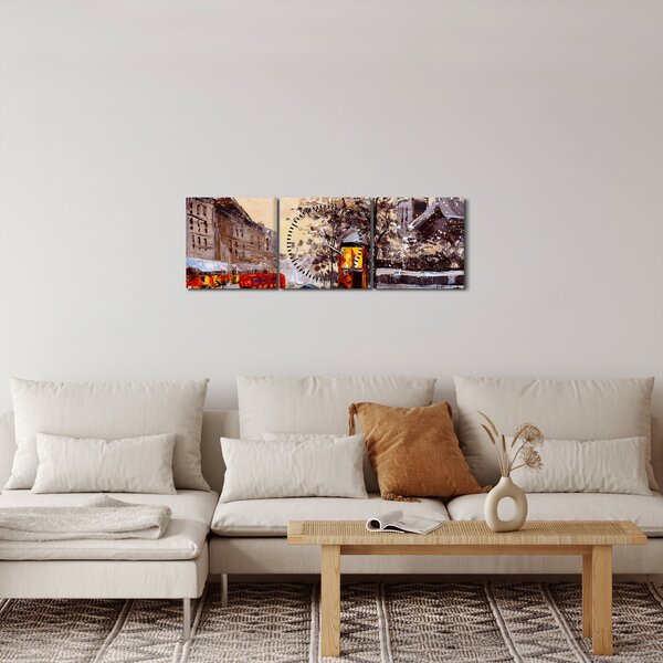 Slika -Slikani zimski grad (sa satom) (90x30 cm)