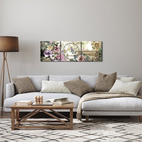 Slika - Dizajnersko cvijeće (sa satom) (90x30 cm)