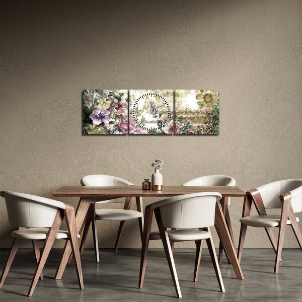 Slika - Dizajnersko cvijeće (sa satom) (90x30 cm)