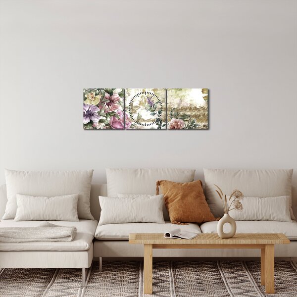 Slika - Dizajnersko cvijeće (sa satom) (90x30 cm)