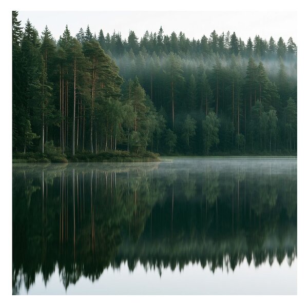 Slika jutarnja izmaglica nad jezerom