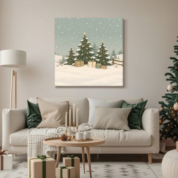 Slika blagdolski krajolik s božićnim drvcima