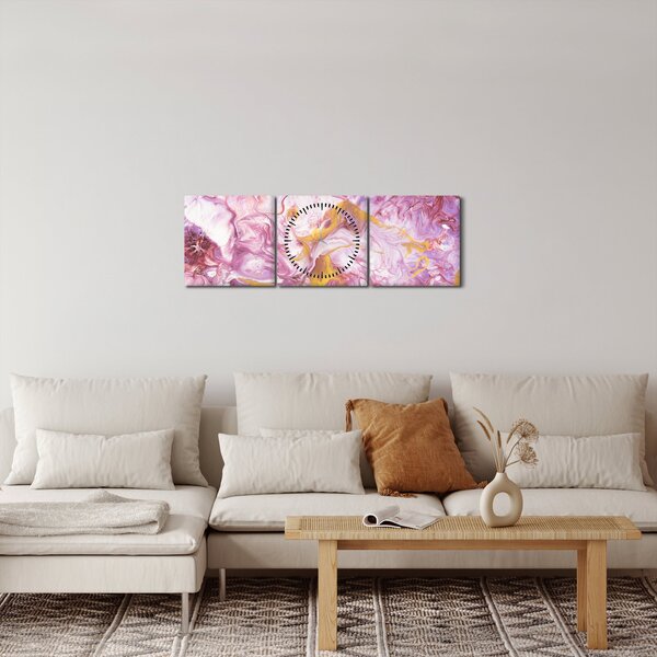 Slika - Ružičasta apstrakcija (sa satom) (90x30 cm)